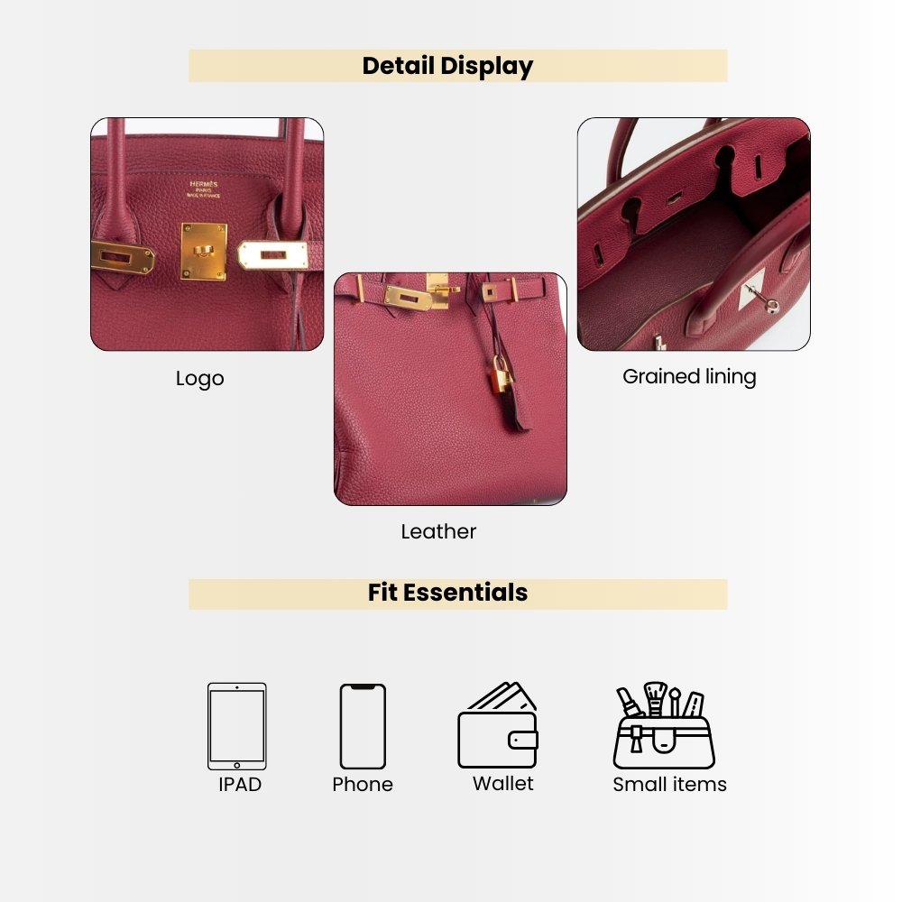 Hermes Birkin 35 Togo Leather Gold Hardware Dark Red 35Cm
