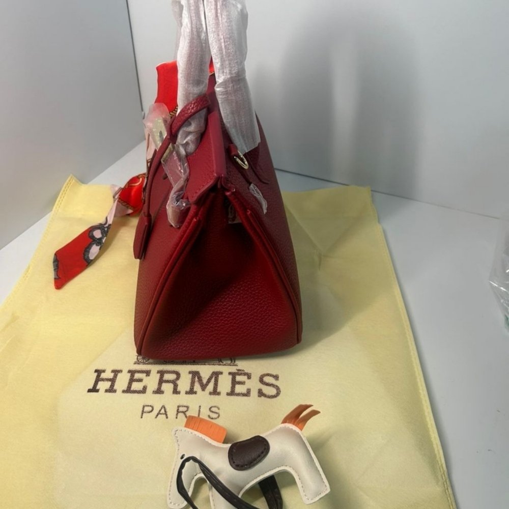 Hermes Birkin Togo Handbag Burgundy Gold Tone Hardware 25cm