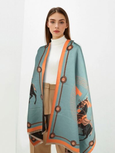 Hermes Cashmere Shawl Blue 185cm