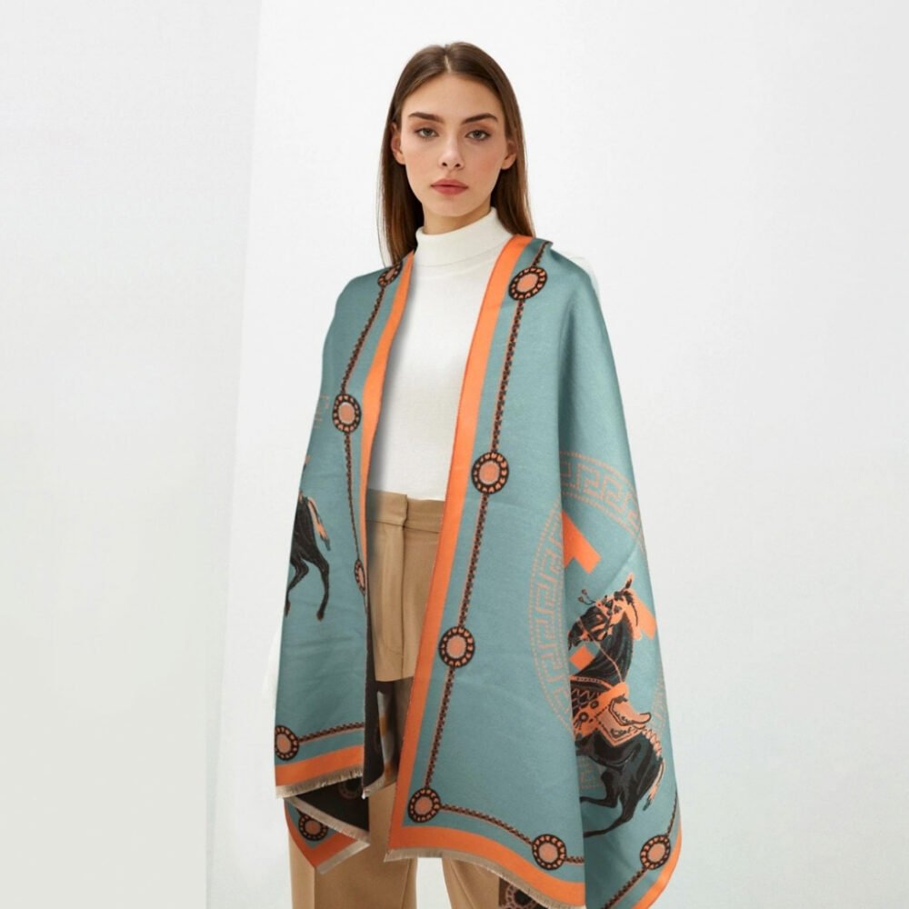 Hermes Cashmere Shawl Blue 185cm