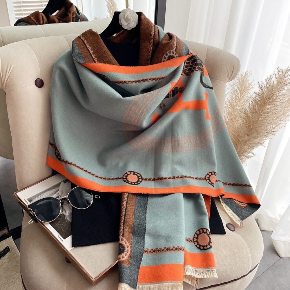 Hermes Cashmere Shawl Blue 185cm