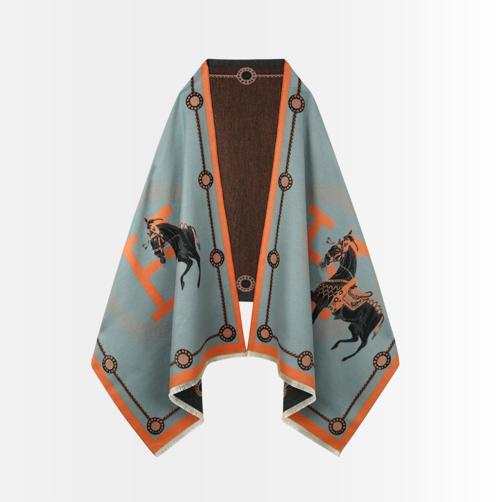 Hermes Cashmere Shawl Blue 185cm