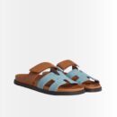 Hermes Chypre Flat Sandals Denim Brown