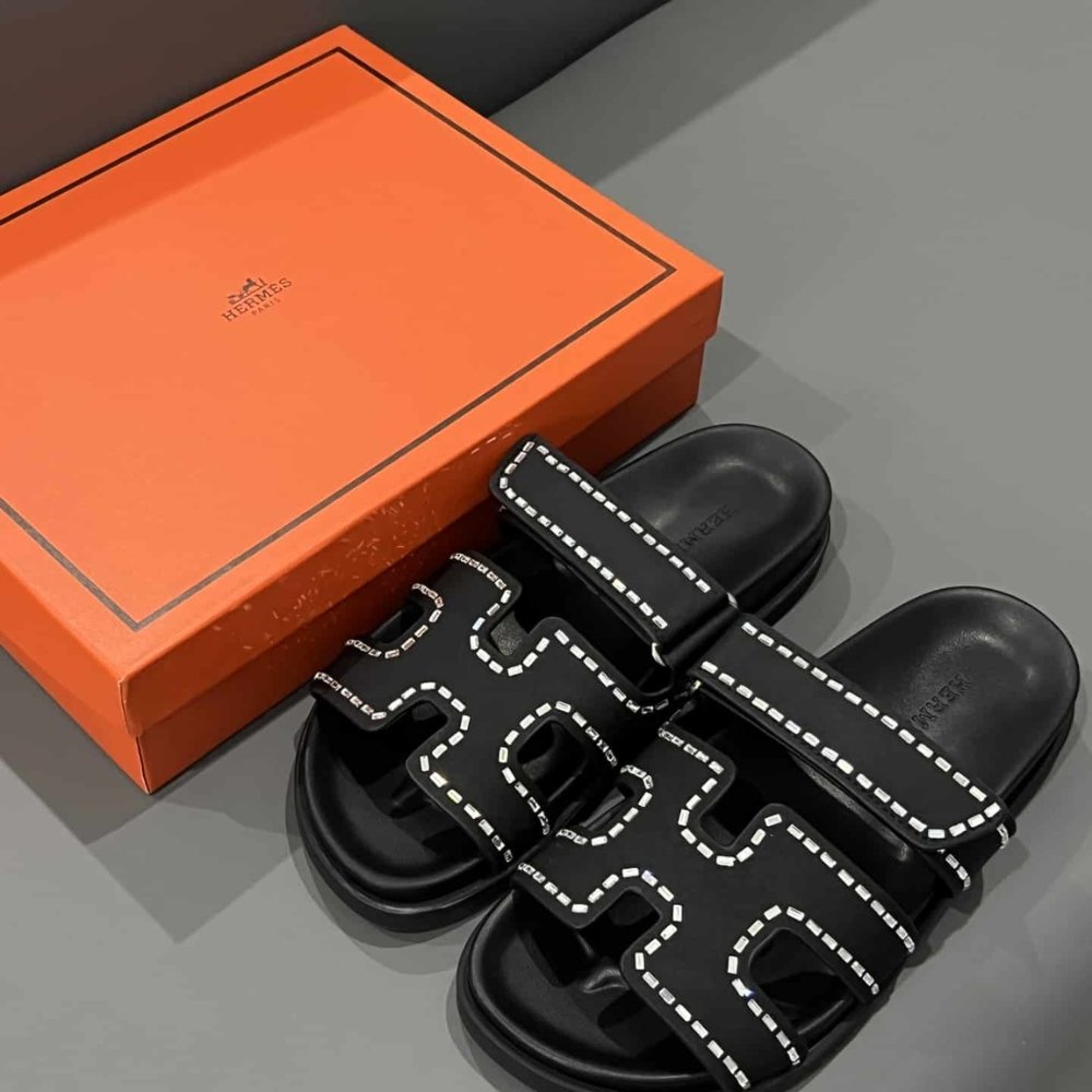 Hermes Chypre Sandal Suede Crystal Black