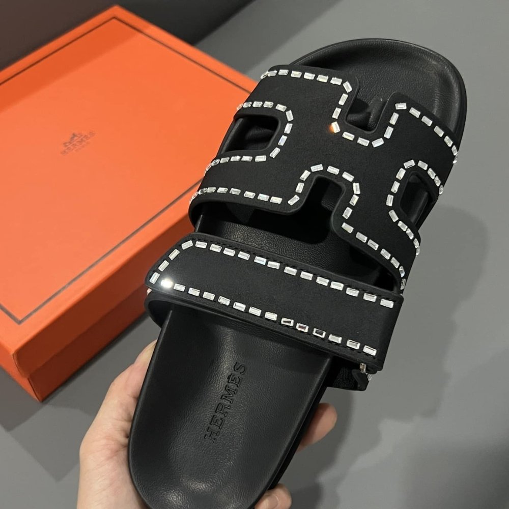 Hermes Chypre Sandal Suede Crystal Black