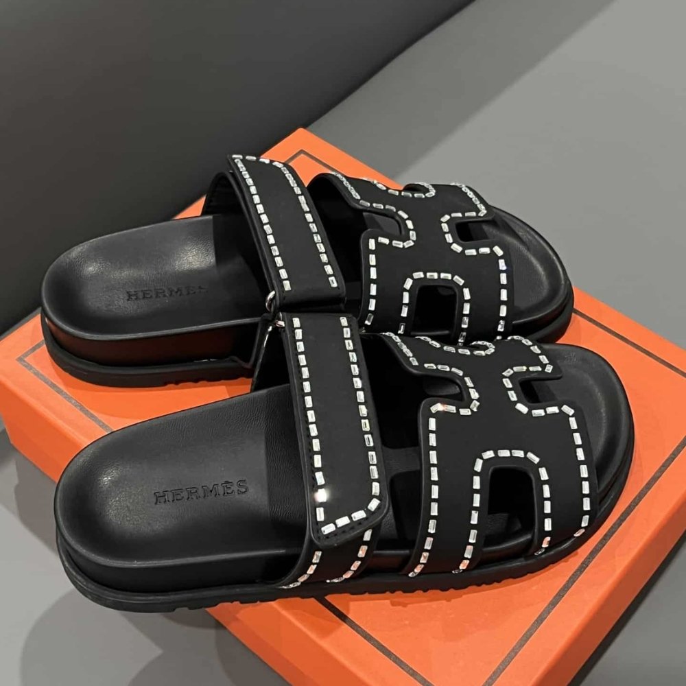 Hermes Chypre Sandal Suede Crystal Black