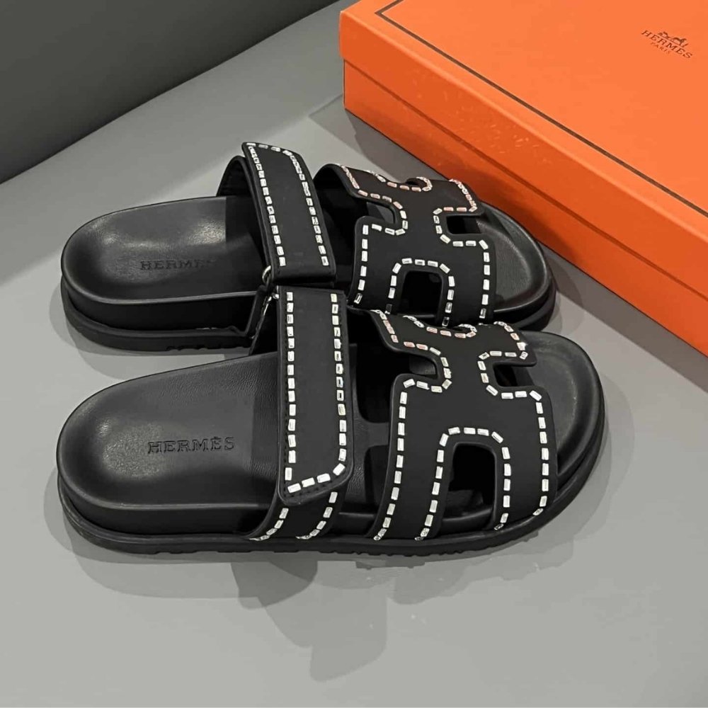 Hermes Chypre Sandal Suede Crystal Black