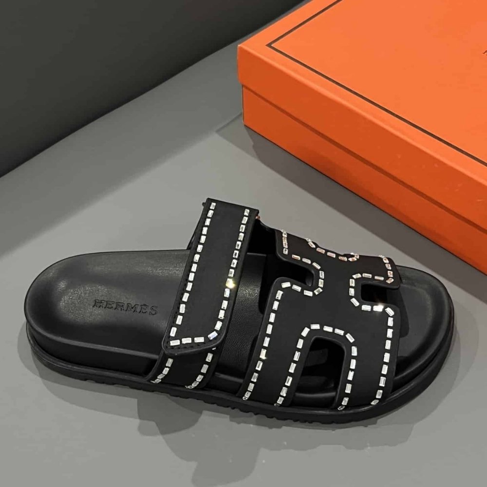 Hermes Chypre Sandal Suede Crystal Black