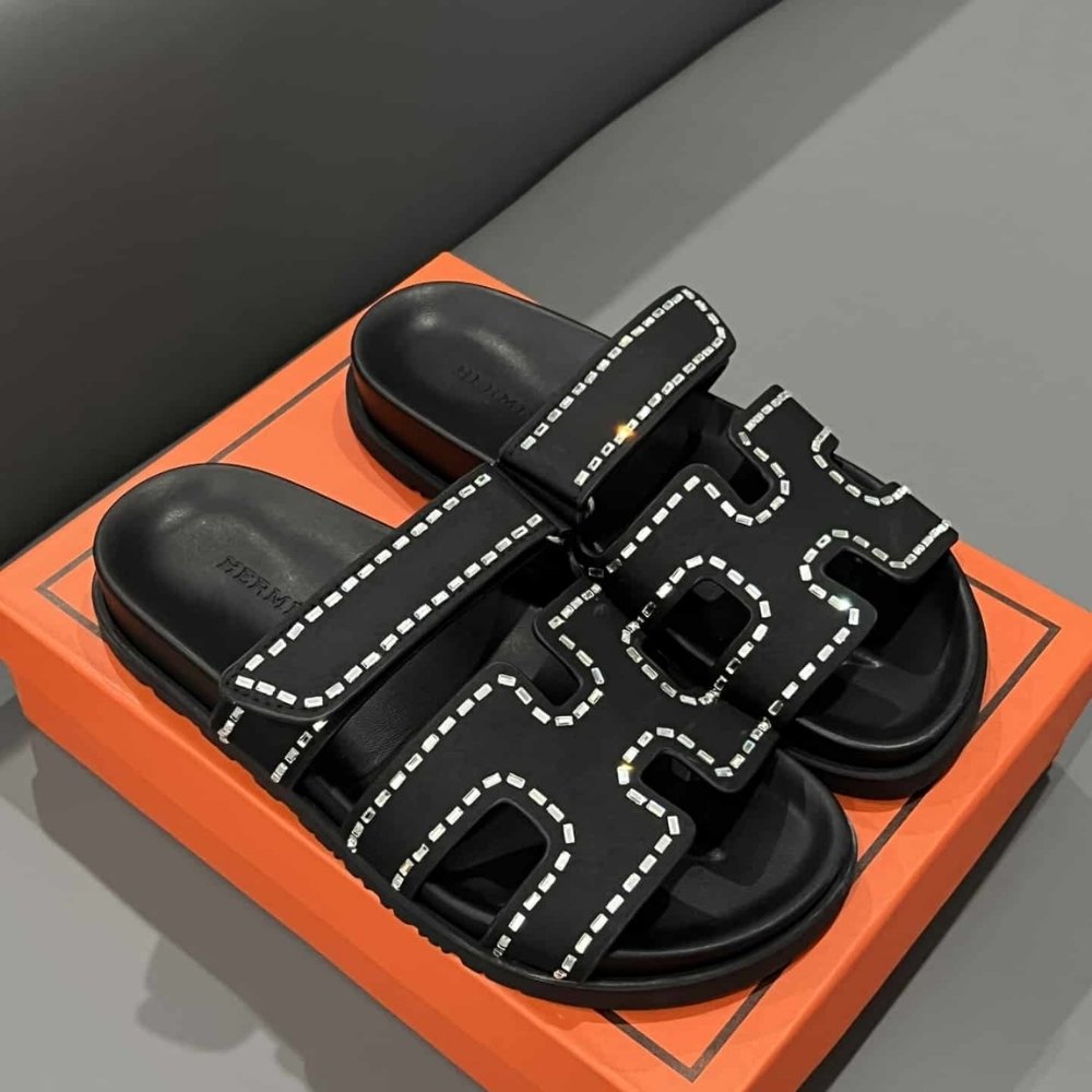 Hermes Chypre Sandal Suede Crystal Black