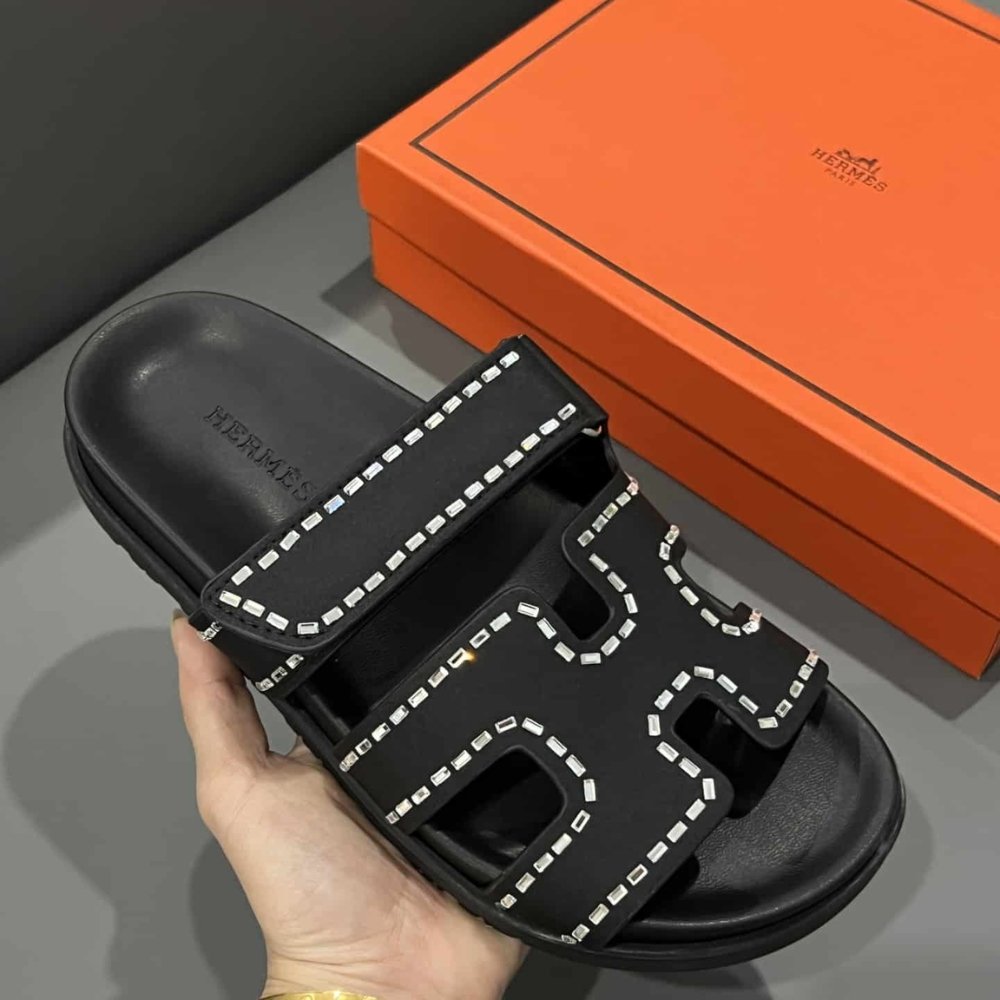 Hermes Chypre Sandal Suede Crystal Black
