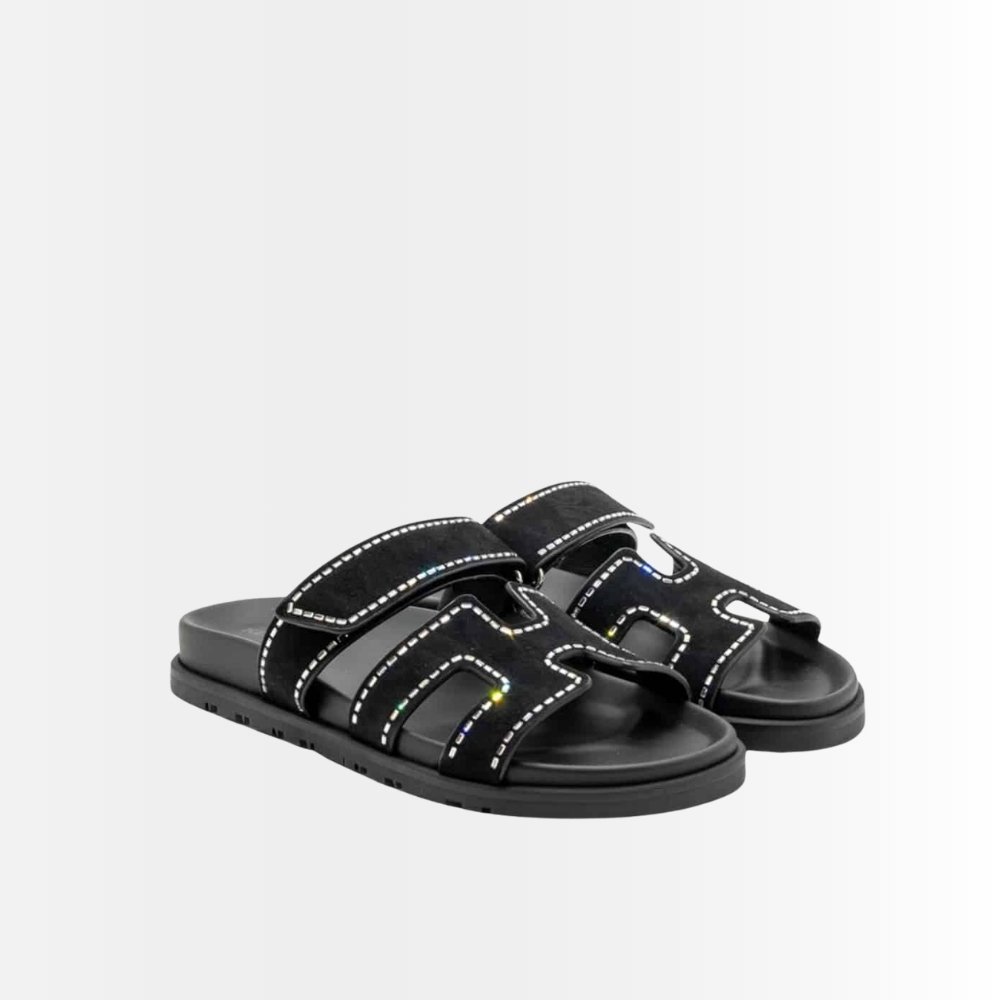 Hermes Chypre Sandal Suede Crystal Black