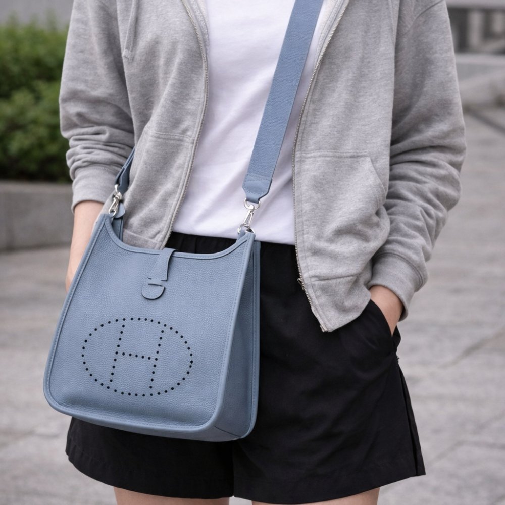 Hermes Clemence Evelyne 25 Ciel Blue 25Cm