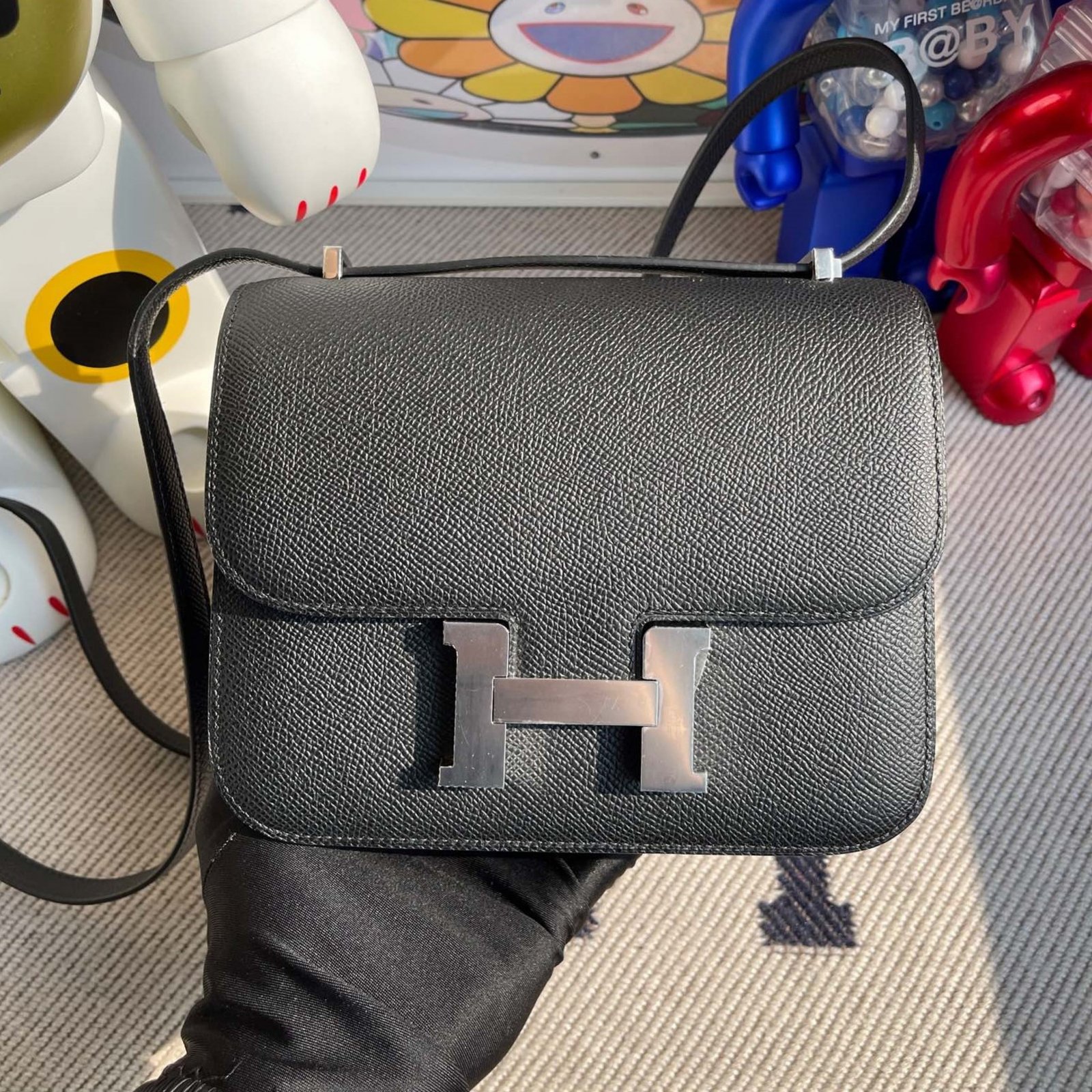 Hermes Constance 18 Epsom Silver Hardware Black 18Cm