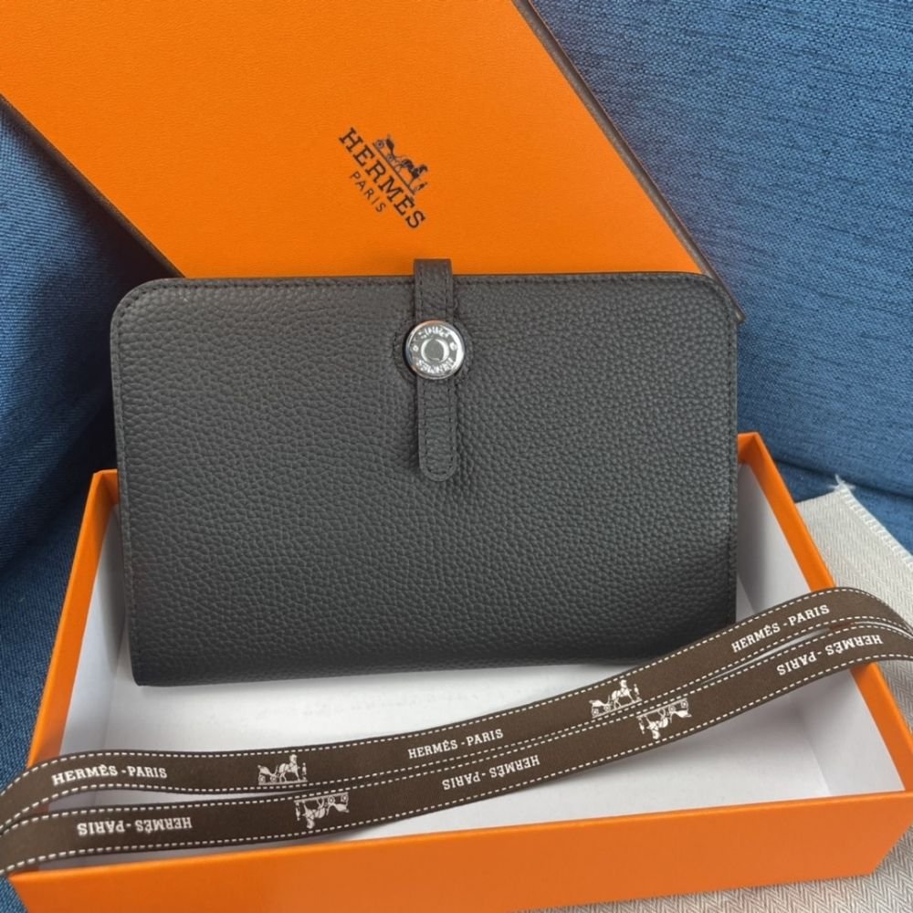 Hermes Dogon Duo Long Wallet Black 19Cm
