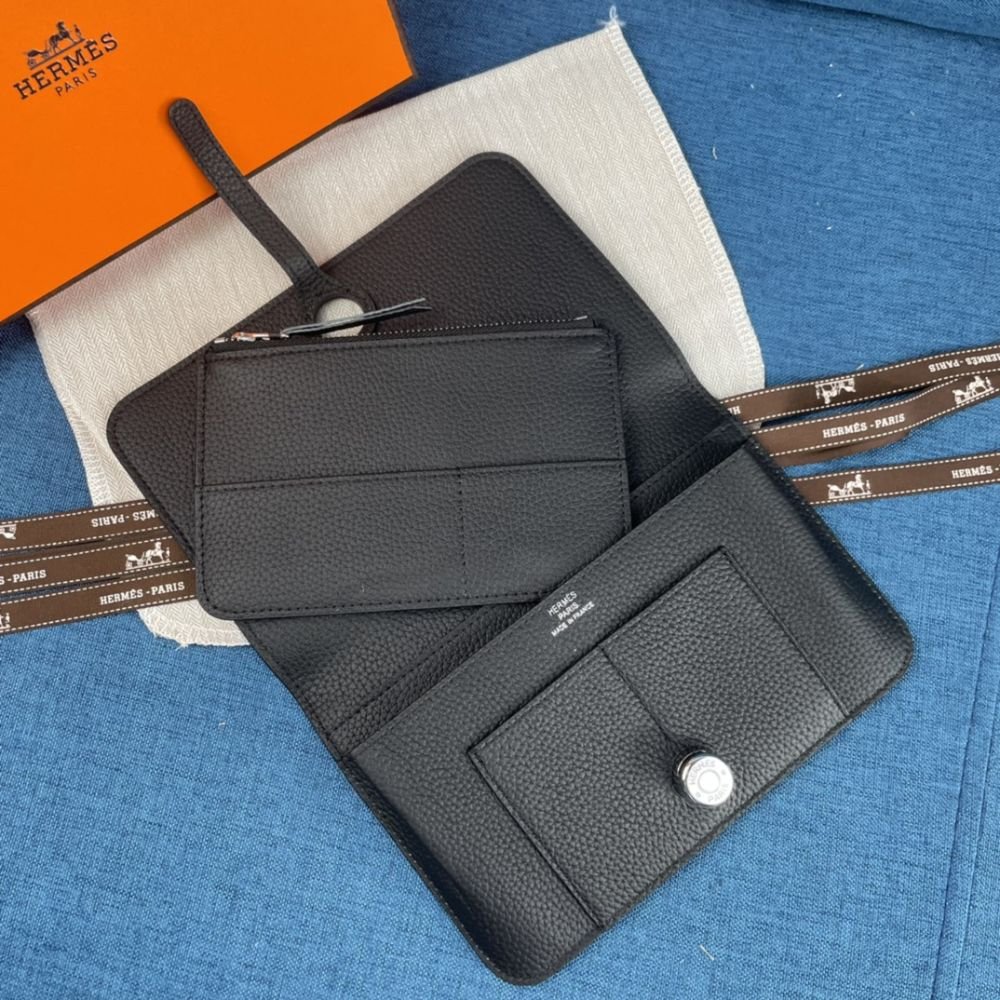 Hermes Dogon Duo Long Wallet Black 19Cm