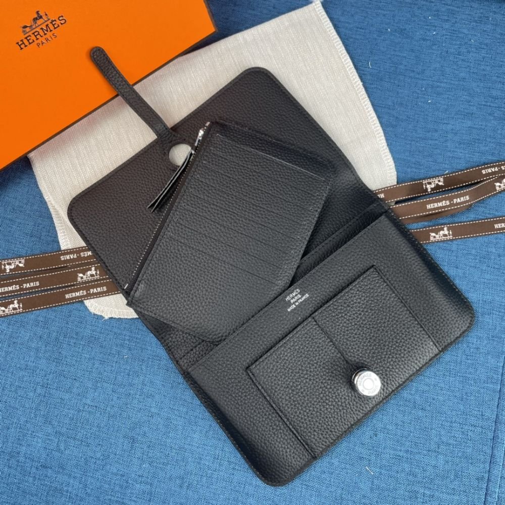 Hermes Dogon Duo Long Wallet Black 19Cm