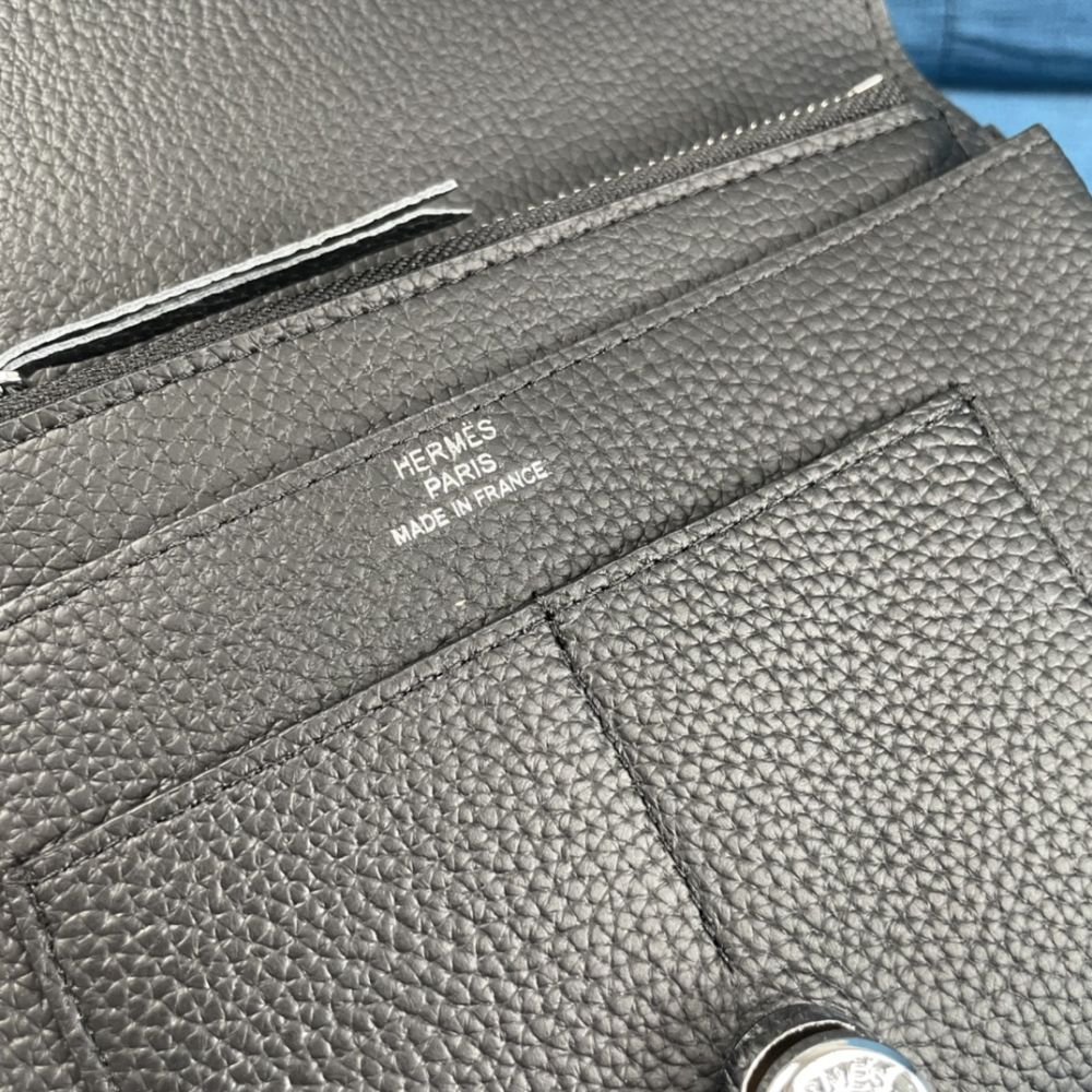 Hermes Dogon Duo Long Wallet Black 19Cm