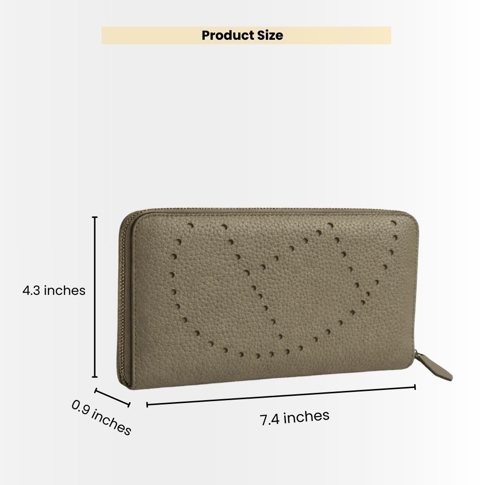Hermes Evelyne Chevre Leather Zip Long Wallet Grey 19Cm