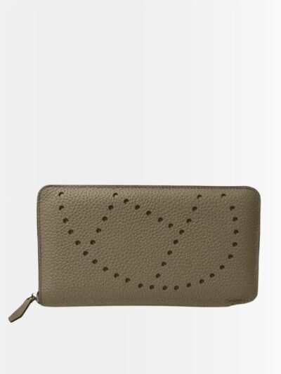 Hermes Evelyne Chevre Leather Zip Long Wallet Grey 19Cm