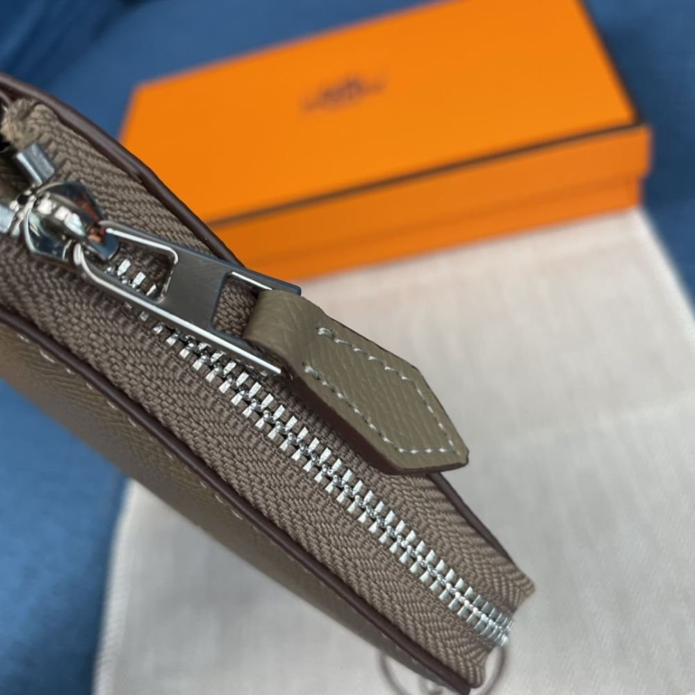 Hermes Evelyne Chevre Leather Zip Long Wallet Grey 19Cm
