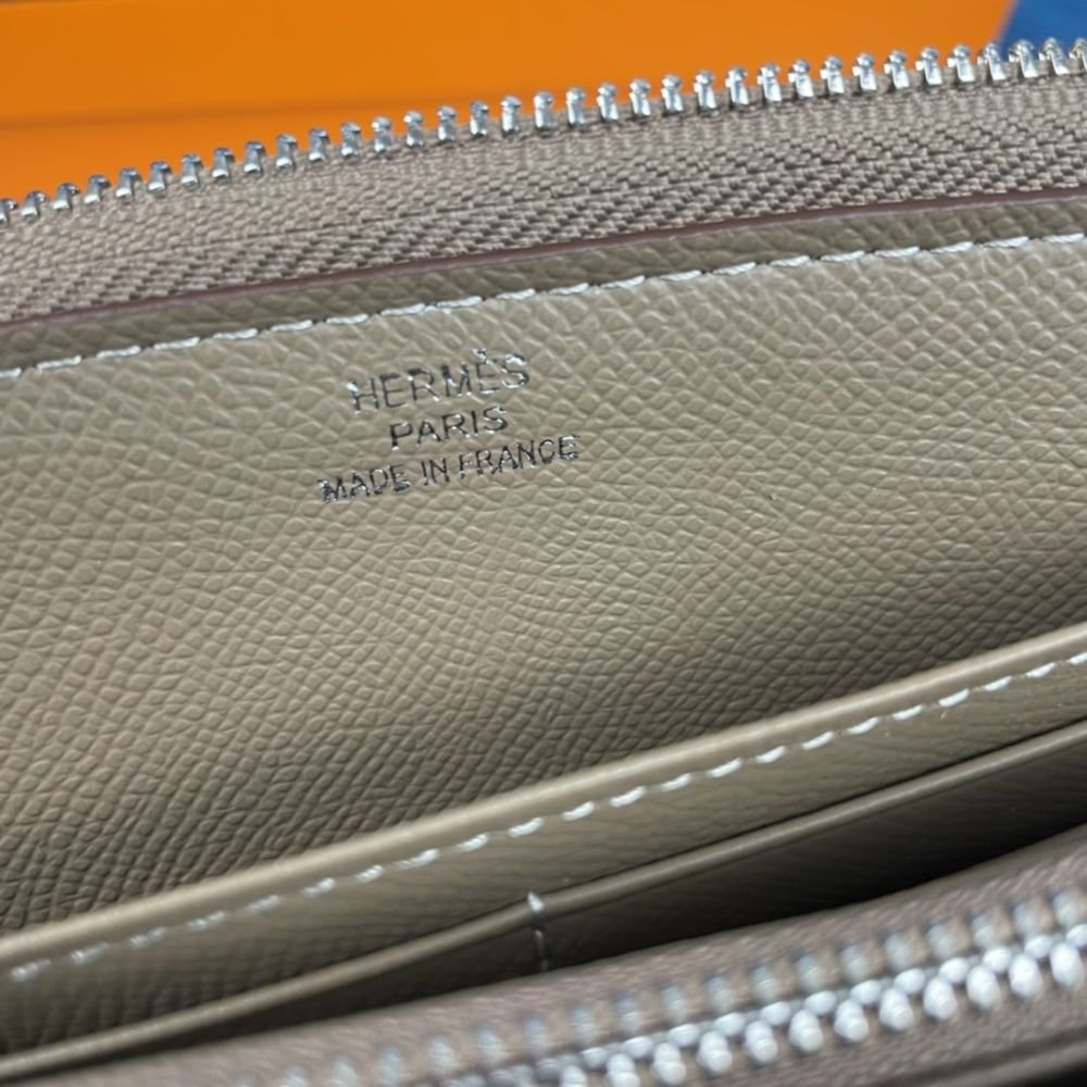 Hermes Evelyne Chevre Leather Zip Long Wallet Grey 19Cm