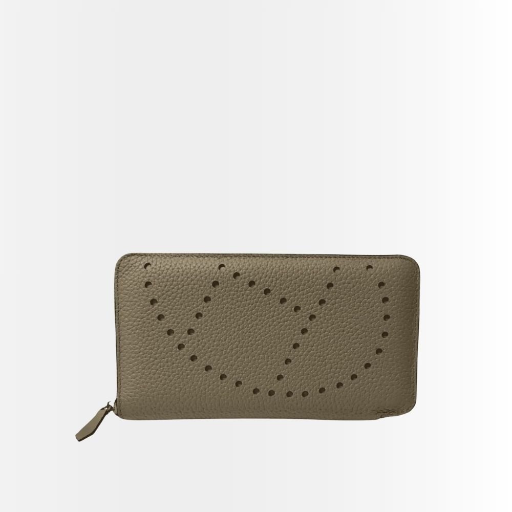Hermes Evelyne Chevre Leather Zip Long Wallet Grey 19Cm
