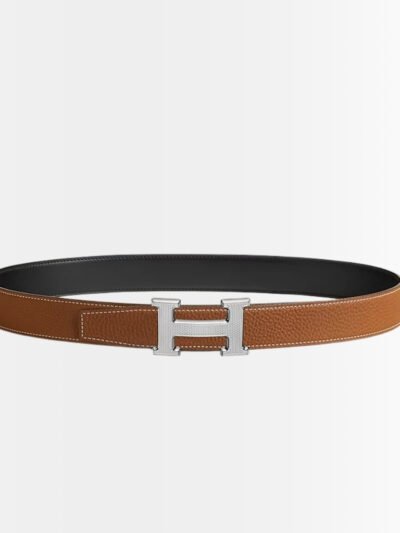 Hermes H Guillochee Belt Buckle And Reversible Leather Strap Brown 32mm H064540CK05