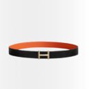 Hermes Hisseo Belt Buckle And Reversible Leather Strap Noir And Orange 32 mm