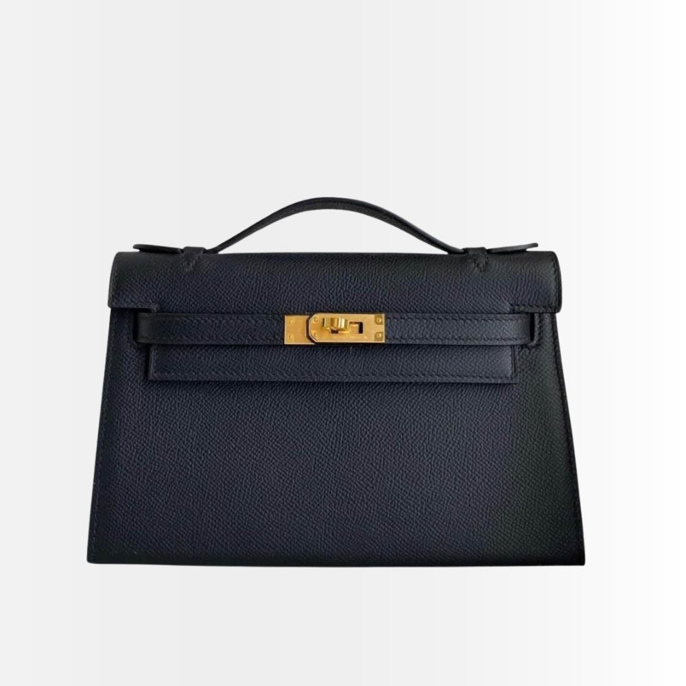 Hermes Kelly 25 Epsom Handbag Black And Gold Hardware 25cm