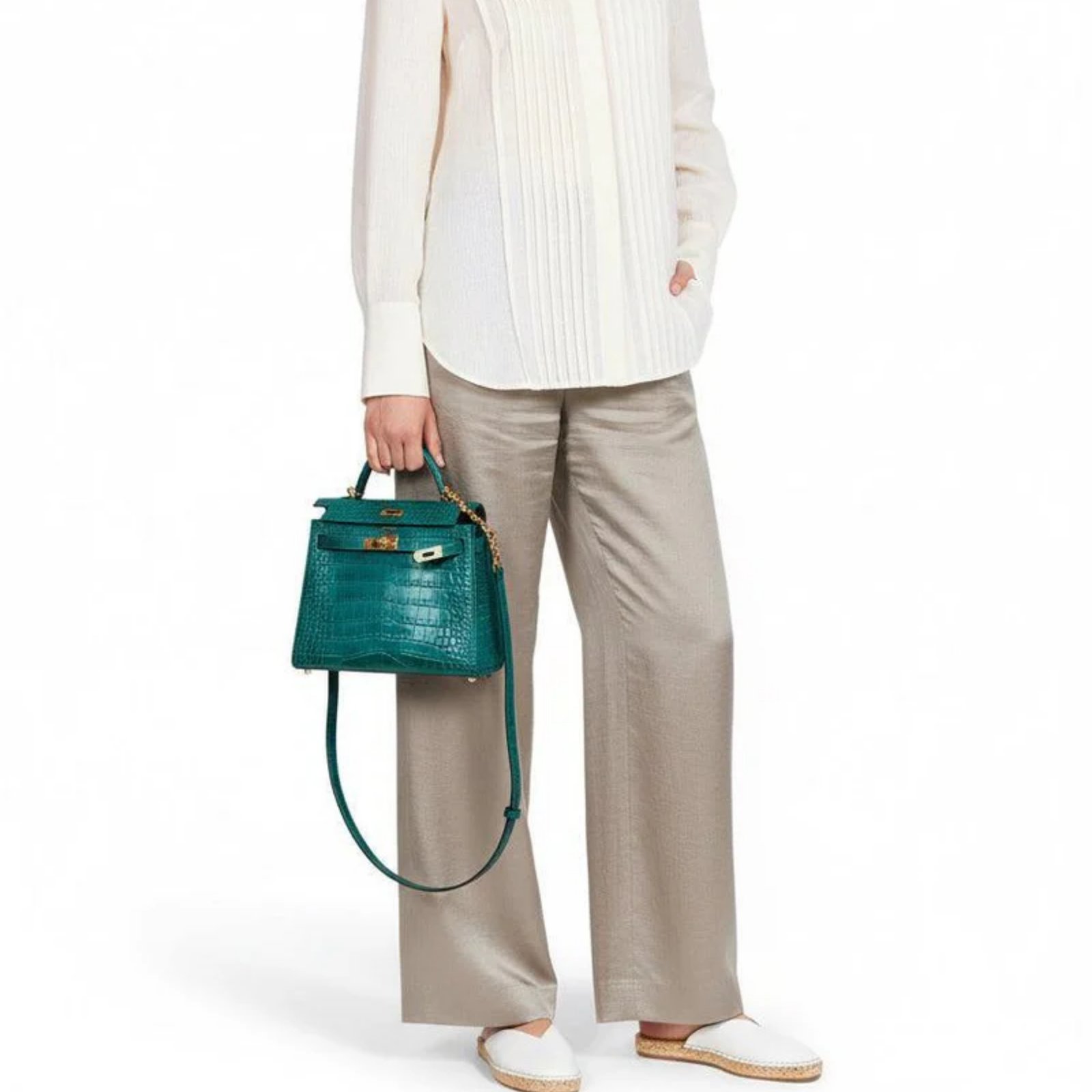Hermès Kelly 25 Retourne Alligator Emerald Green Silver Toned Hardware