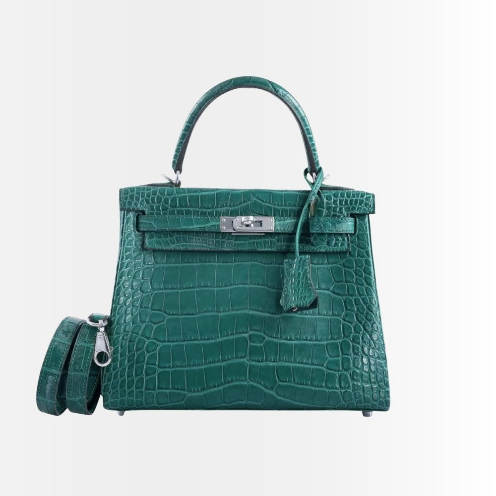 Hermès Kelly 25 Retourne Alligator Emerald Green Silver Toned Hardware