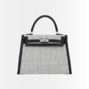 Hermès Kelly 25 Sellier Quadrille Black and White Viking Swift Silver Toned Hardware