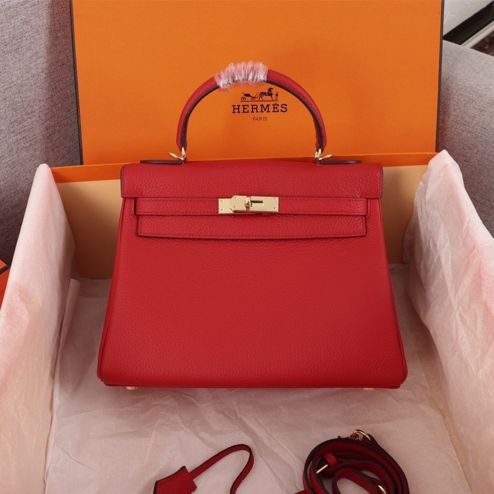 Hermes Kelly 25 Togo Handbag Rouge Casaque 25cm