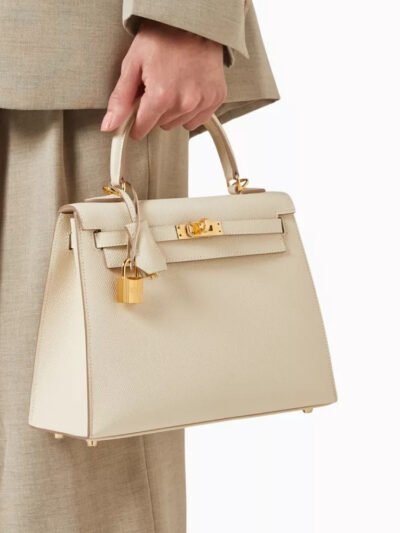 Hermes Kelly 25 White Sellier Rouge Epsom Gold Hardware 25Cm