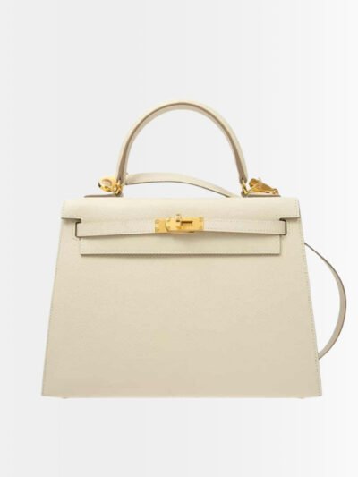 Hermes Kelly 25 White Sellier Rouge Epsom Gold Hardware 25Cm