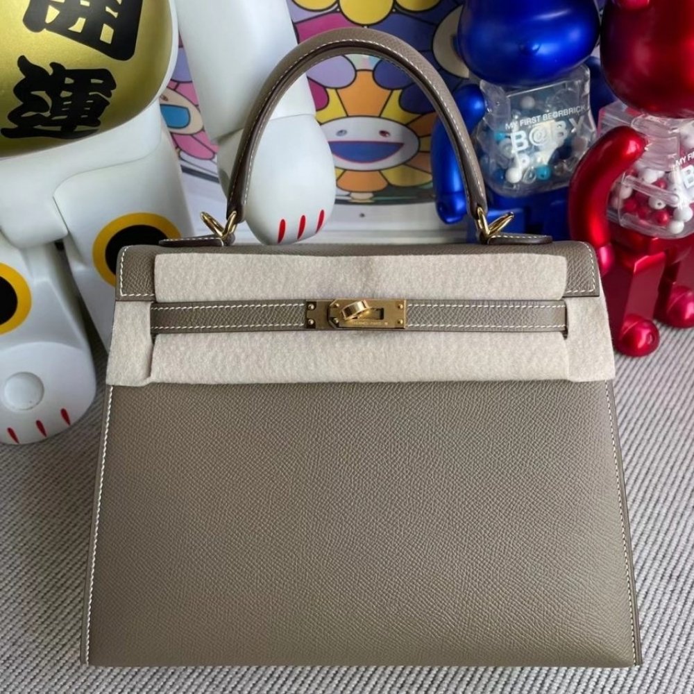 Hermes Kelly Epsom K20 Etoupe GHW Light Brown Gold Hardware 25Cm