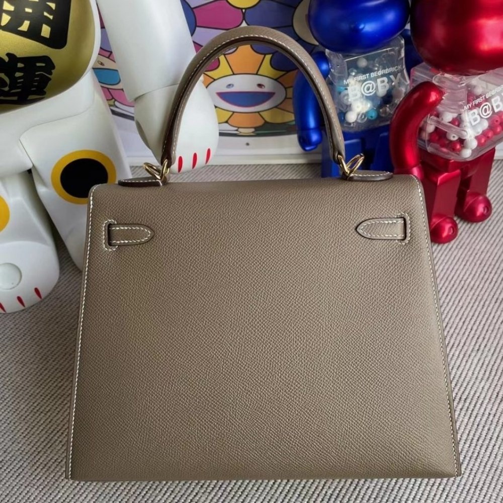Hermes Kelly Epsom K20 Etoupe GHW Light Brown Gold Hardware 25Cm