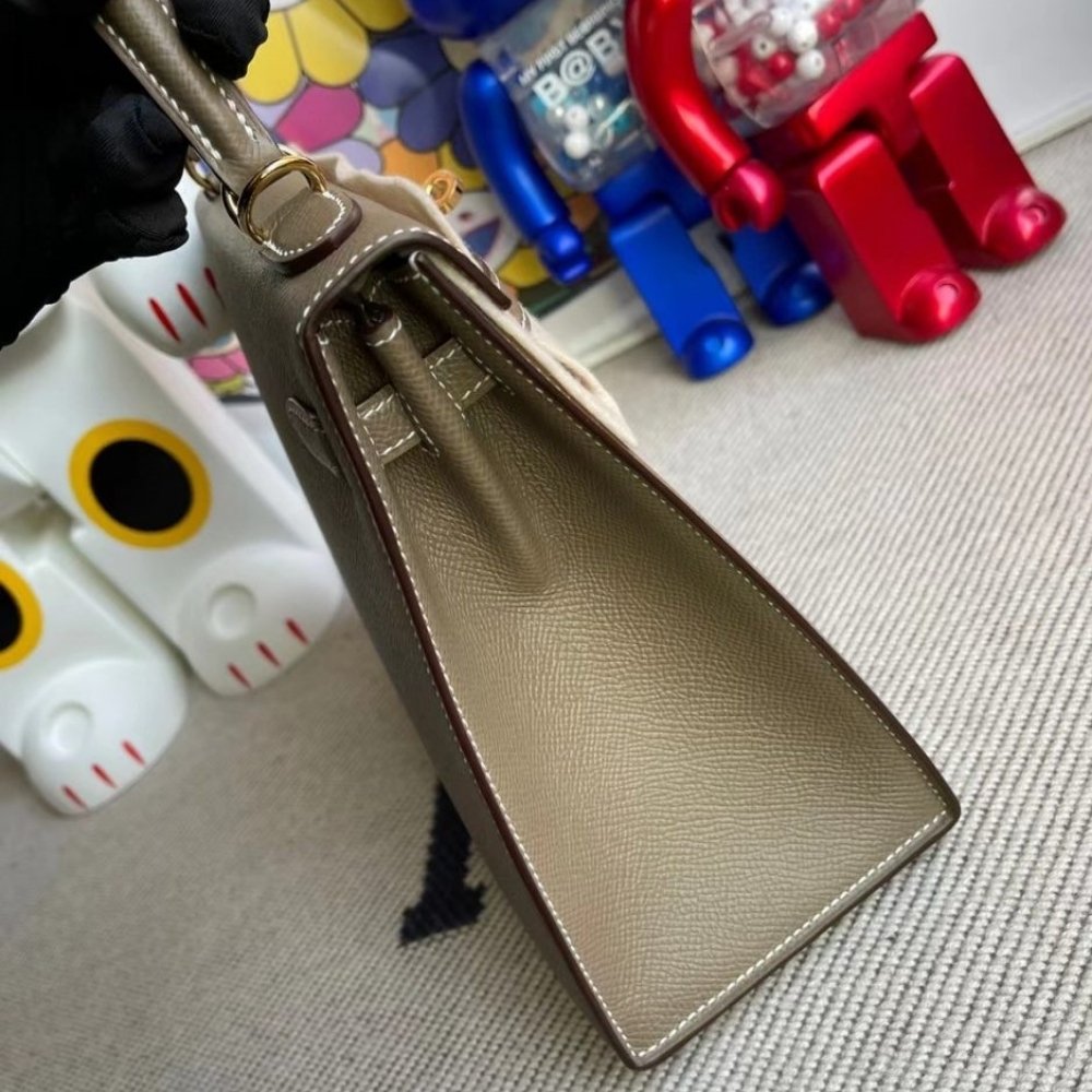 Hermes Kelly Epsom K20 Etoupe GHW Light Brown Gold Hardware 25Cm