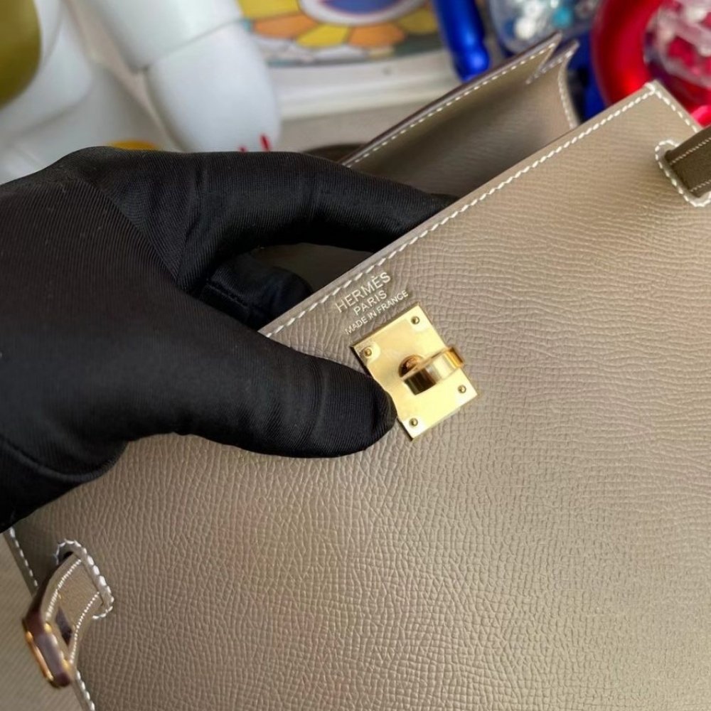 Hermes Kelly Epsom K20 Etoupe GHW Light Brown Gold Hardware 25Cm