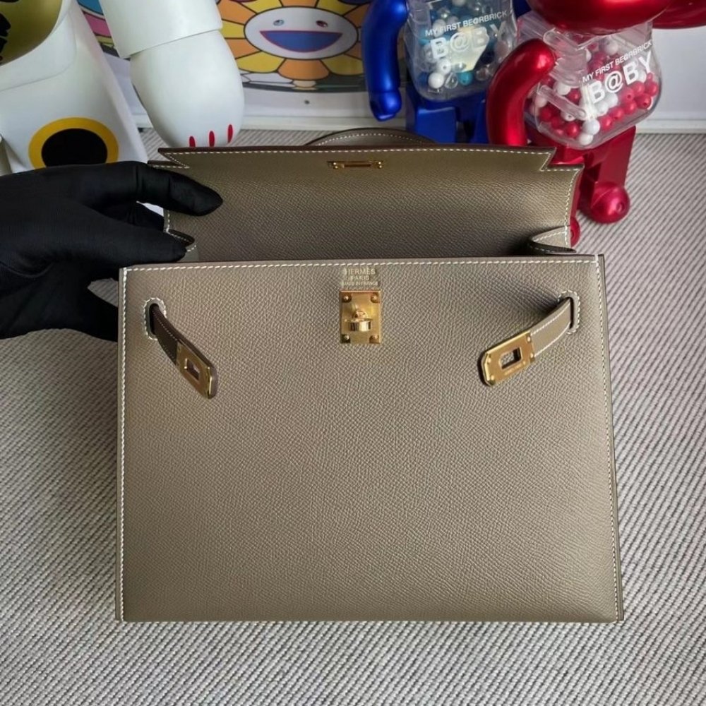 Hermes Kelly Epsom K20 Etoupe GHW Light Brown Gold Hardware 25Cm