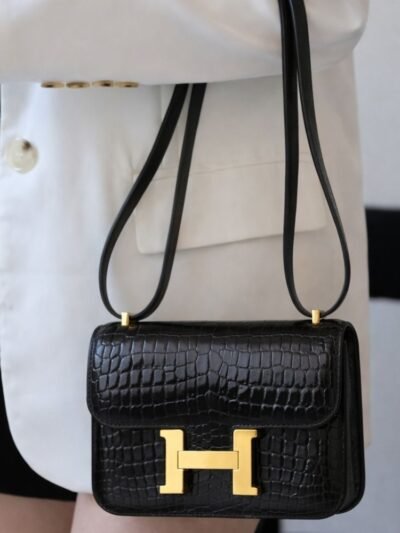 Hermes Lizard Constance Mini Shoulder Bag Black 18cm