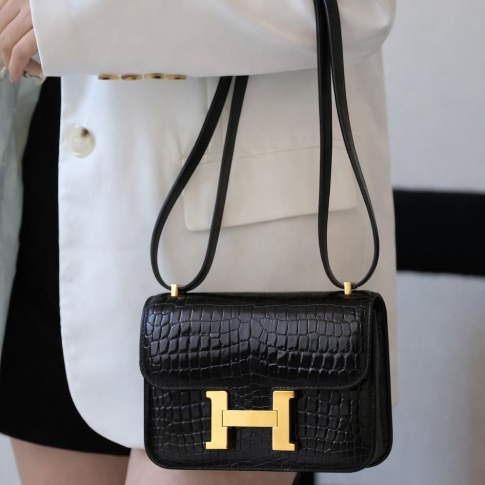 Hermes Lizard Constance Mini Shoulder Bag Black 18cm
