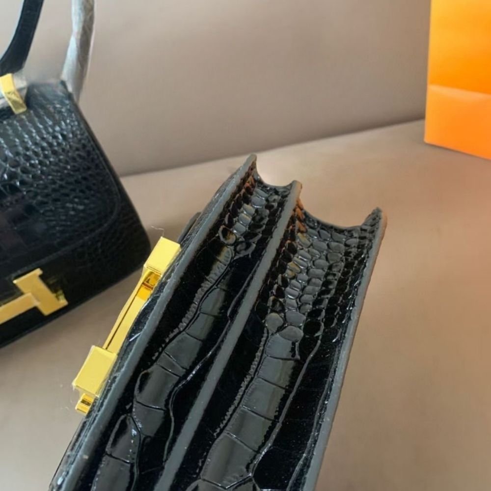 Hermes Lizard Constance Mini Shoulder Bag Black 18cm