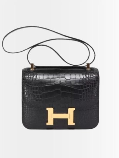 Hermes Lizard Constance Mini Shoulder Bag Black 18cm