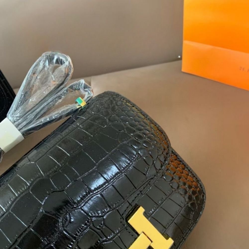 Hermes Lizard Constance Mini Shoulder Bag Black 18cm