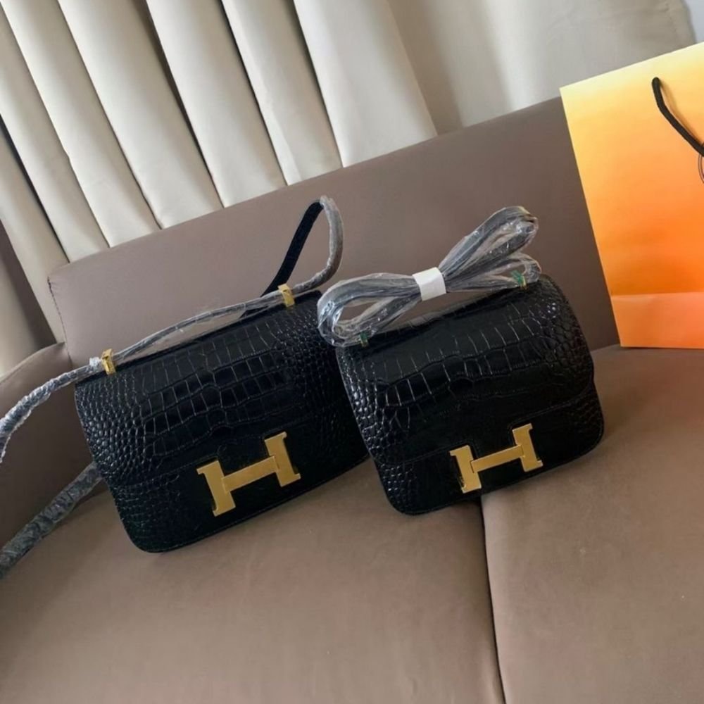 Hermes Lizard Constance Mini Shoulder Bag Black 18cm