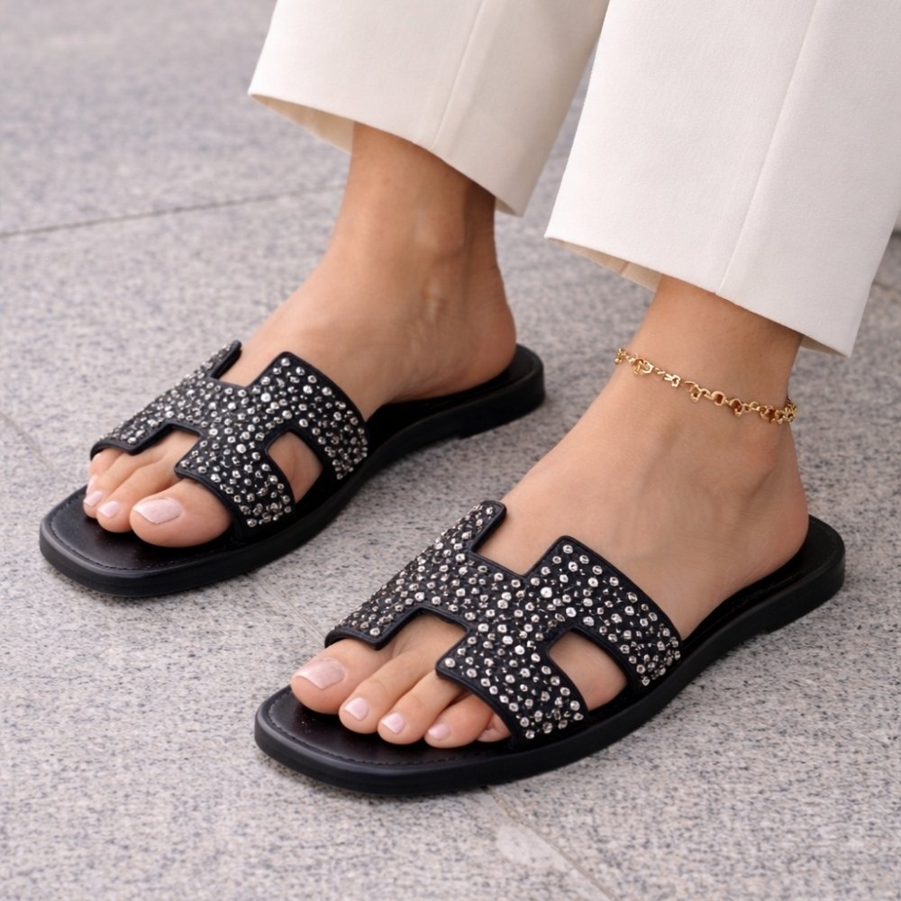 Hermès Oran Sandals Black Crystal H222108Z 02360
