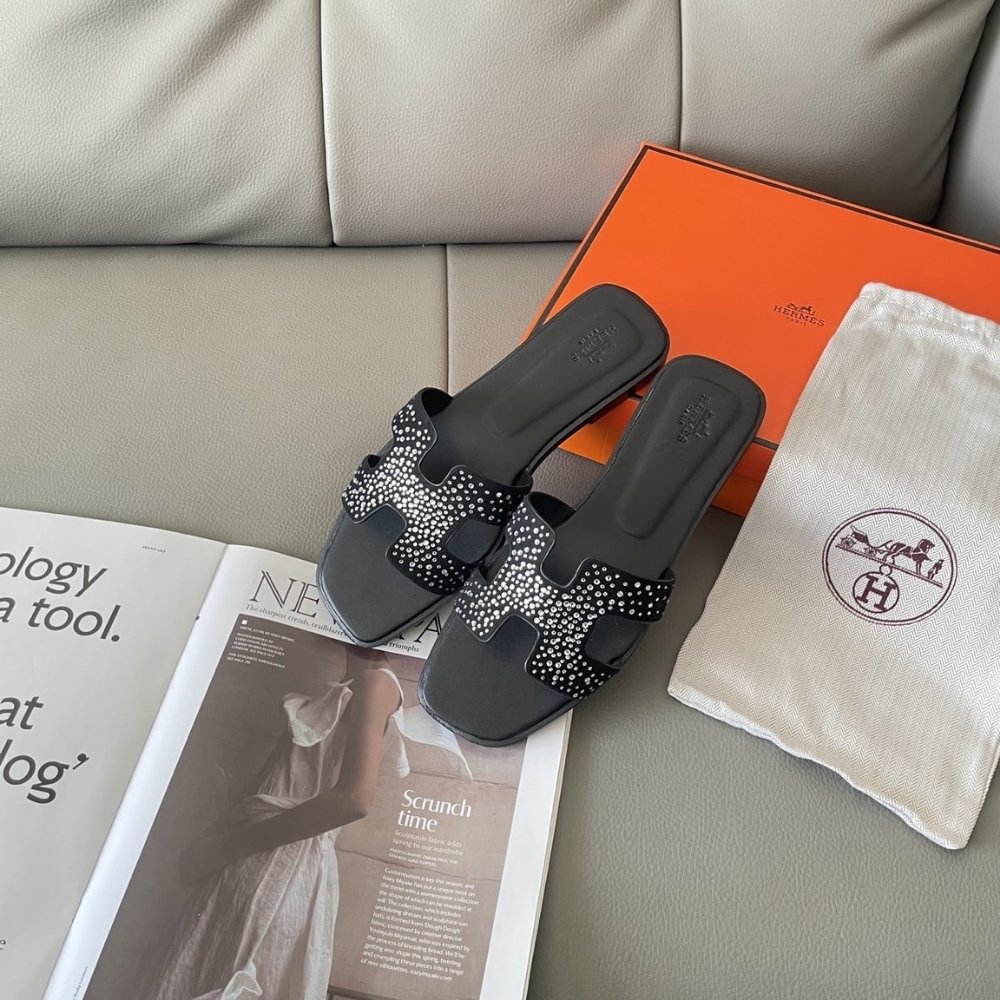 Hermès Oran Sandals Black Crystal H222108Z 02360
