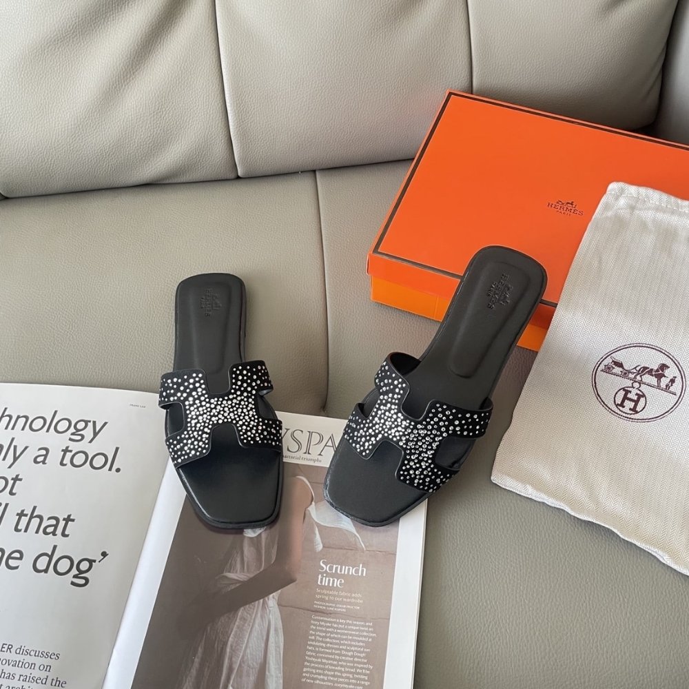 Hermès Oran Sandals Black Crystal H222108Z 02360