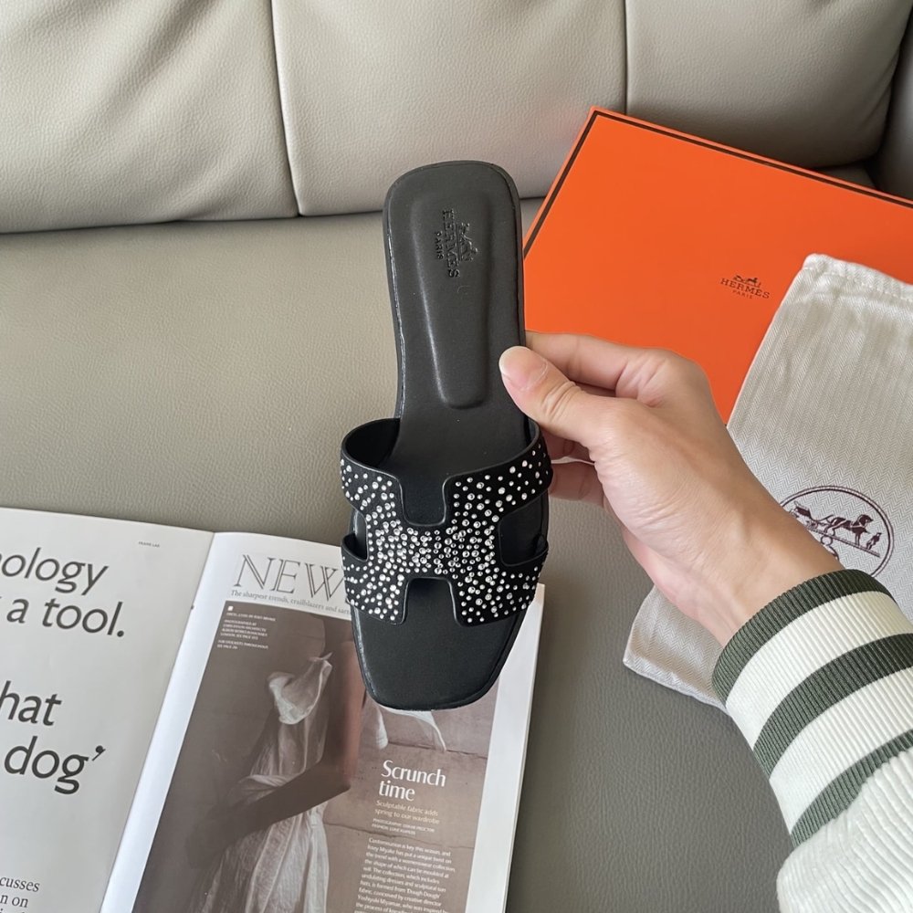 Hermès Oran Sandals Black Crystal H222108Z 02360